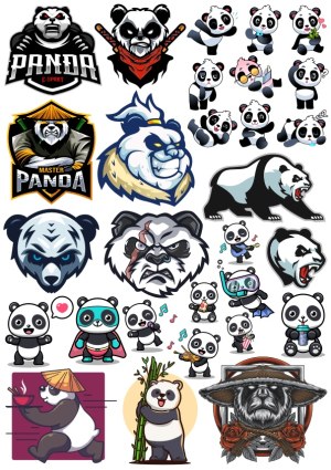 Diverse Panda Vector Characters and Logos Collection Free Vector