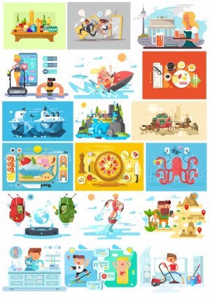 Collection of Cartoon Vector Illustrations Depicting Various Activities and Scenes Free Vector