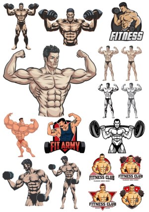 Muscular Male Fitness and Bodybuilding Vector Set Free Vector