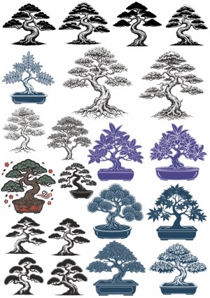 Collection of Bonsai Tree Vector Illustrations Free Vector