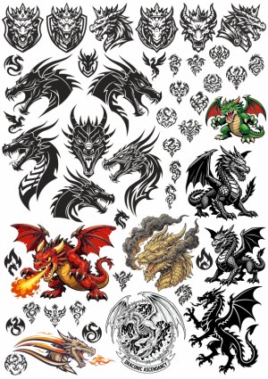 Collection of Dragon Vector Illustrations and Tribal Dragon Designs Free Vector