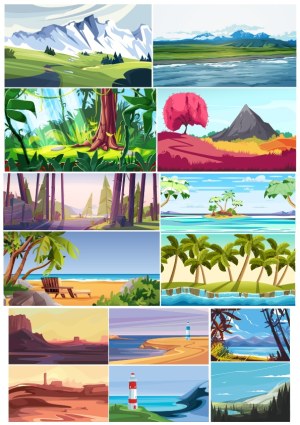 Collection of Diverse Scenic Vector Landscapes Free Vector