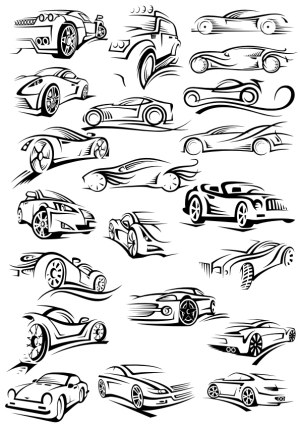 Stylized Car Silhouettes and Speed Lines Vector Collection Free Vector