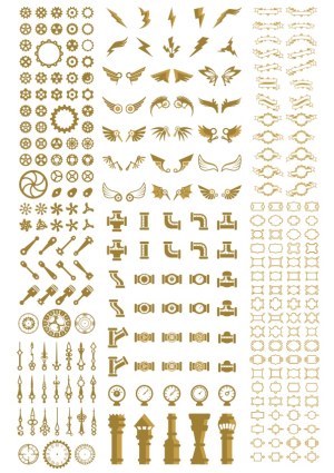 Steampunk Style Mechanical and Decorative Vector Elements Set Free Vector