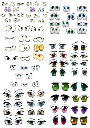 Collection of Cartoon and Anime Style Eyes and Eye Expressions Free Vector