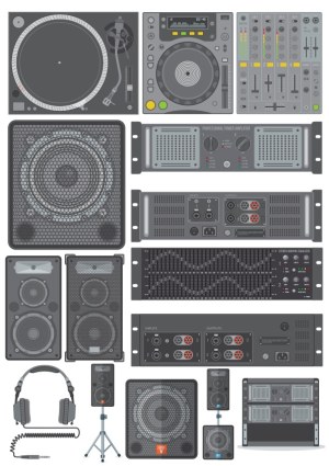 Vector Set of Professional Audio DJ Equipment and Sound System Free Vector