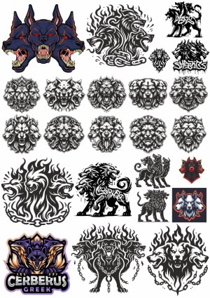 Various Cerberus and Three-Headed Lion Mythical Creature Vectors Free Vector
