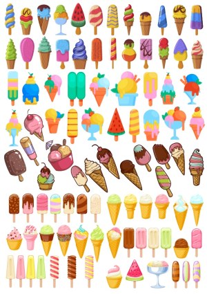 Variety of Colorful Ice Cream and Popsicle Vector Illustrations Free Vector