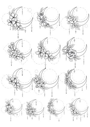 Floral Crescent Moon Line Art Collection Free Vector