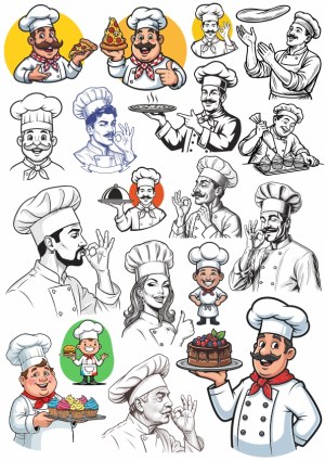 Collection of Chef Characters Showing Cooking and Food Gestures Free Vector
