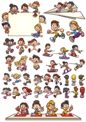 Cartoon Kids in Various Activities Vector Set Free Vector