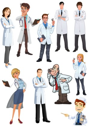 Collection of Diverse Doctor Characters in White Coats Vector Free Vector