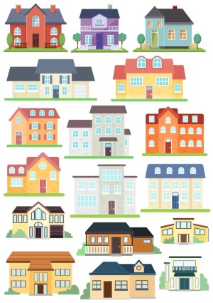 Collection of Various Residential House Vector Illustrations Free Vector