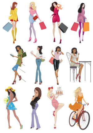 Fashionable Women in Various Poses and Activities Vector Set Free Vector