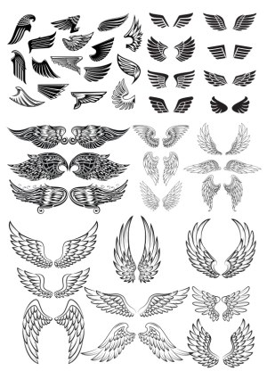 Collection of Black and White Angel and Bird Wing Vector Designs Free Vector