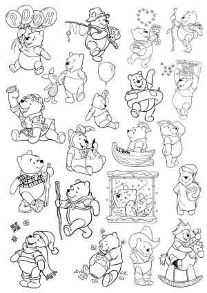 Winnie the Pooh Line Art Collection Free Vector