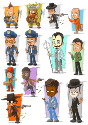 Cartoon Characters in Various Costumes and Professions Free Vector