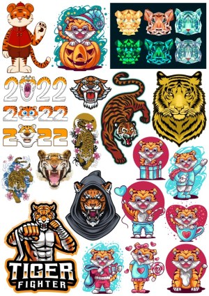 Collection of Tiger and Cartoon Tiger Vector Illustrations Free Vector