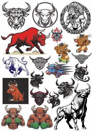 Collection of Bull and Buffalo Vector Illustrations Free Vector