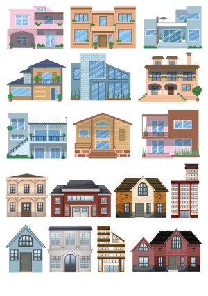 Set of Various Residential and Commercial Building Vector Icons Free Vector