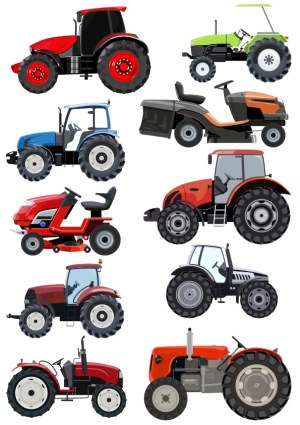 Collection of Various Tractor and Lawn Mower Vector Illustrations Free Vector