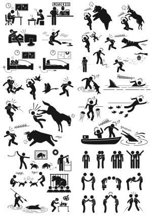 Stick Figure Scenes of Danger, Conflict, and Interaction Free Vector