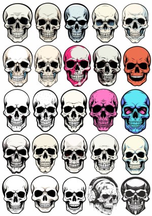 Collection of Artistic Skull Vector Illustrations in Various Colors and Styles Free Vector