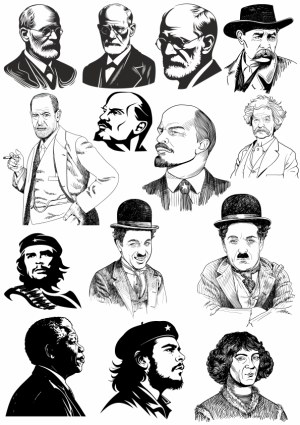 Black and White Portrait Illustrations of Historical and Cultural Figures Free Vector