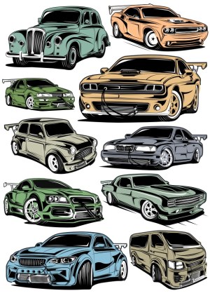 Collection of Stylized Sports and Classic Cars Vector Illustrations Free Vector
