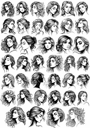 Collection of Elegant Black and White Female Portrait Silhouettes Free Vector