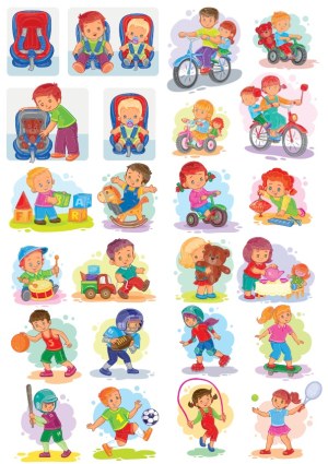 Children Playing, Learning, and Engaging in Various Activities Vector Set Free Vector