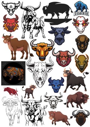 Collection of Bull, Buffalo, and Bison Vector Illustrations Free Vector