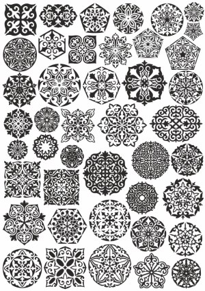 Collection of Black and White Vector Ornamental Patterns Free Vector