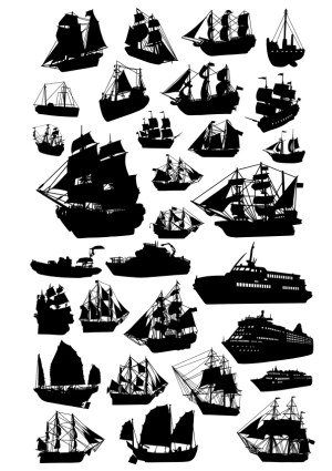 Silhouettes of Various Sailing Ships and Modern Ships Vector Set Free Vector