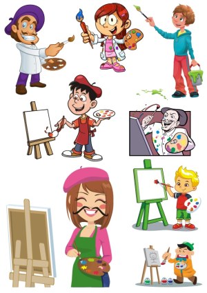 Collection of Cartoon Artists Painting and Holding Palettes Free Vector