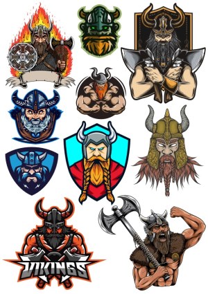 Collection of Viking Warrior and Helmet Vector Illustrations Free Vector