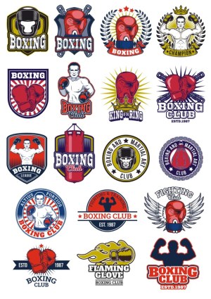 Boxing Club Logos and Emblems Collection Free Vector
