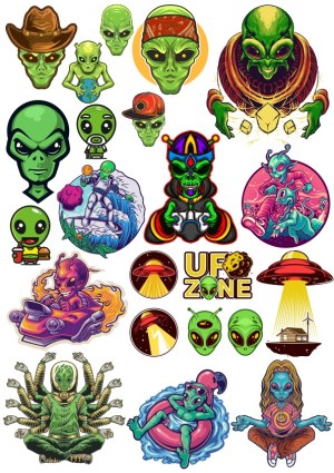 Collection of Colorful Alien and UFO Vector Illustrations Free Vector