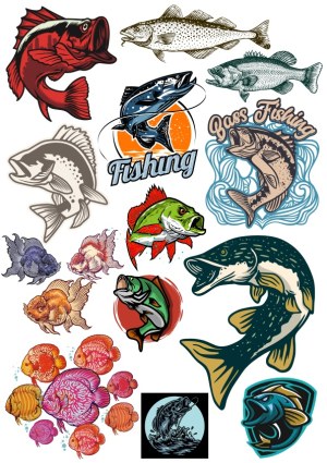 Collection of Fishing and Aquarium Fish Vector Illustrations Free Vector