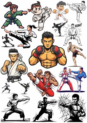 Mixed Martial Arts and Karate Fighters Vector Collection Free Vector