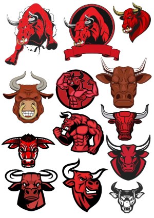 Set of Aggressive Bull and Taurus Vector Logos and Icons Free Vector
