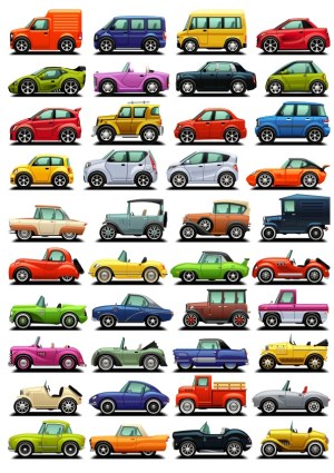 Collection of Colorful Vintage and Modern Car Vector Illustrations Free Vector
