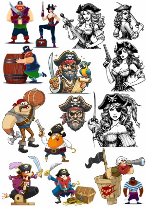 Pirate Characters and Elements Collection Free Vector