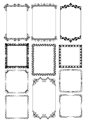 Set of 12 Ornate Decorative Black Vintage Frames Free Vector