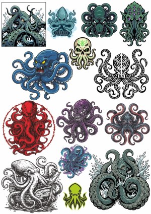 Collection of Detailed Kraken and Octopus Vector Illustrations Free Vector