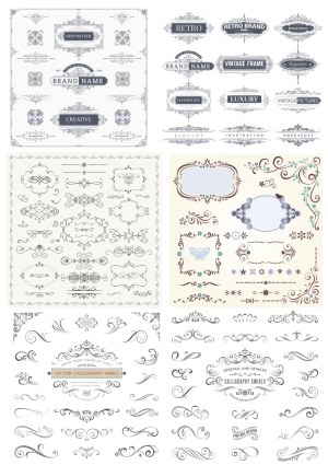 Collection of Vintage Ornamental Frames and Calligraphy Swirls Free Vector