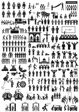Diverse Black Silhouette Stick Figure Icons Collection Free Vector