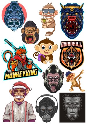 Collection of Vector Monkey, Ape, and Gorilla Character Illustrations Free Vector