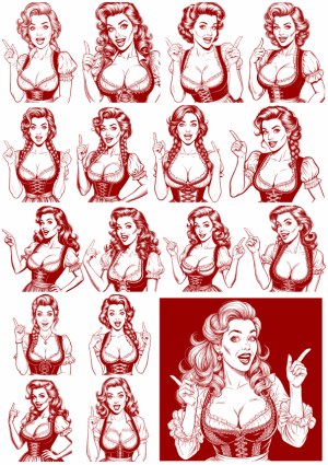 Vintage Pin-Up Style Women Pointing Finger Illustrations Free Vector