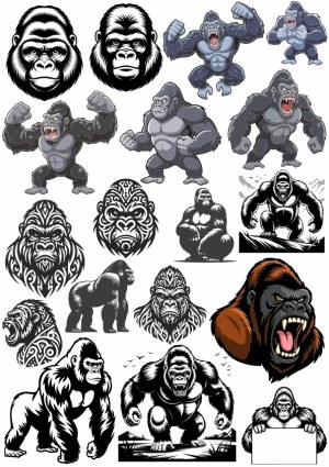 Collection of Gorilla Vector Illustrations and Tribal Designs Free Vector